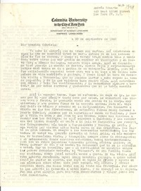 [Carta] 1948 sept. 30, New York, [Estados Unidos] [a] Gabriela [Mistral]