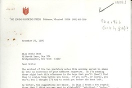[Carta] 1970 Nov. 27, [Baltimore, Maryland, Estados Unidos] [a] Miss Doris Dana, Hildreth Lane, Box 784, Bridgehampton, New York