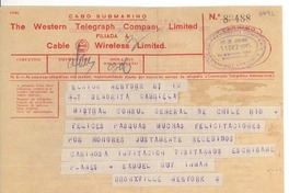 [Telegrama] 1945 dic. 11, Bronxville, New York, [EE.UU.] [a] Gabriela Mistral, Cónsul General de Chile, Rio, [Brasil]