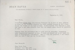 [Carta] 1970 Sept. 2, [New York, Estados Unidos] [a] Miss Doris Dana, Hildreth Lane, Box 188, Bridgehampton, New York