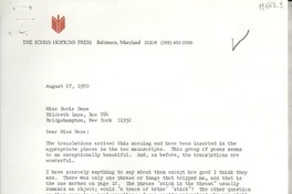 [Carta] 1970 Aug. 27, [Baltimore, Maryland, Estados Unidos] [a] Miss Doris Dana, Hildreth Lane, Box 784, Bridgehampton, New York