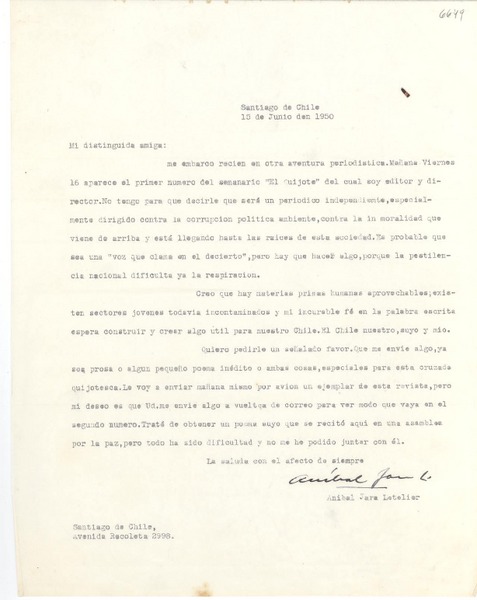[Carta] 1950 jun. 15, Santiago, Chile [a] [Gabriela Mistral]