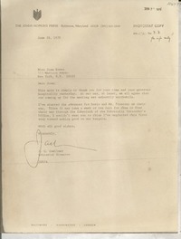 [Carta] 1970 June 26, Baltimore Maryland, [EE.UU.] [a] Miss Joan Daves, , New York, N. Y., [EE.UU.]