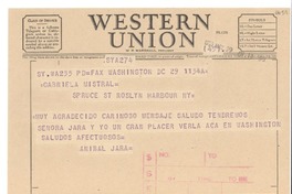 [Telegrama] 1953 mayo 29, Washington D.C., [EE.UU.] [a] Gabriela Mistral, New York, [EE.UU.]