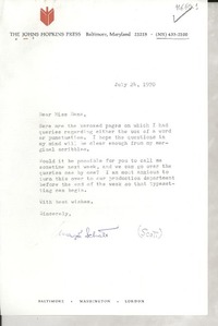[Carta] 1970 July 24, [Baltimore, Maryland, Estados Unidos] [a] Dear Miss Dana
