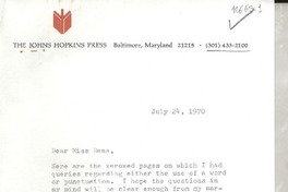 [Carta] 1970 July 24, [Baltimore, Maryland, Estados Unidos] [a] Dear Miss Dana