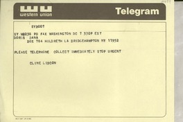 Telegram [1970], Washington D.C., [EE.UU.] [a] Doris Dana, Bridgehampton, N. Y., [EE.UU.]