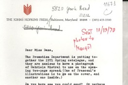 [Carta] [1970, Baltimore, Maryland, Estados Unidos] [a] Dear Miss Dana