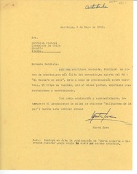 [Carta] 1951 mayo 8, Santiago, [Chile] [a] Gabriela Mistral, Rapallo, Italia