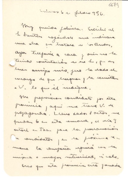 [Carta] 1936 feb. 6, Linares [España] [a] Gabriela Mistral