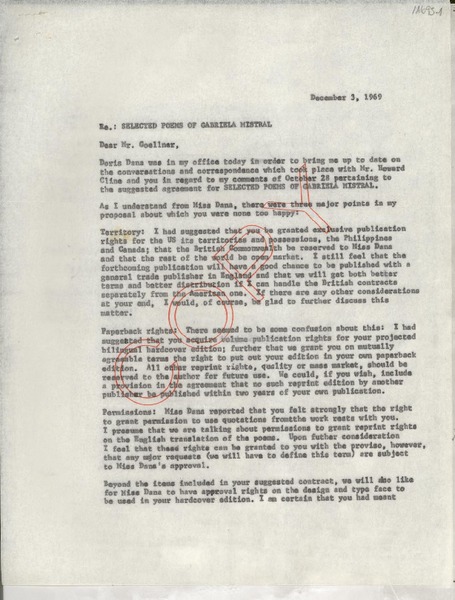 [Carta] 1969 Dec. 3, [EE.UU.] [a] Mr. J. G. Goellner, Editorial Director, The John Hopkins Press, Baltimore, [EE.UU.]