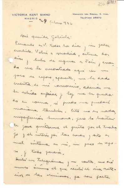 [Carta] 1936 feb. 27, Madrid [a] Gabriela Mistral
