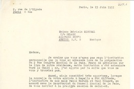 [Carta] 1951 juin 13, Paris, [Francia] [a] Gabriela Mistral, México