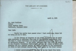 [Carta] 1970 Apr. 8, [Washington D. C., Estados Unidos] [a] Mr. Jack Goellner, Editor Johns Hopkins Press, Baltimore, Maryland
