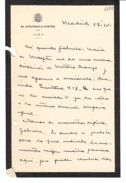 [Carta] 1936 abr. 18, Madrid [a] Gabriela Mistral