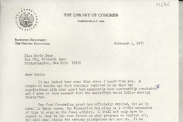 [Carta] 1970 Feb. 4, [Washington D. C., Estados Unidos] [a] Miss Doris Dana, Box 784, Hildreth Lane, Bridgehampton, New York