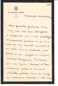 [Carta] 1936 abr. 29, Madrid [a] Gabriela Mistral
