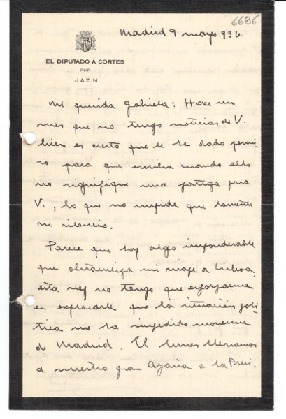 [Carta] 1936 mayo 9, Madrid [a] Gabriela Mistral