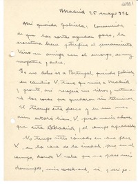 [Carta] 1936 mayo 25, Madrid [a] Gabriela Mistral