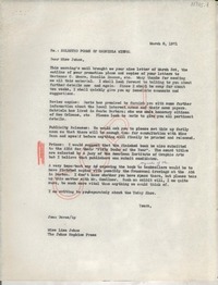 [Carta] 1971 Mar. 8, [EE.UU.] [a] Miss Lisa Johns, The Johns Hopkins Press, [EE.UU.]