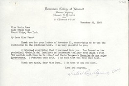[Carta] 1967 Nov. 27, New York, [EE.UU.] [a] Miss Doris Dana, Hack Green Road, Pound Ridge, New York, [EE.UU.]