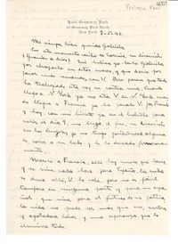 [Carta] 1946 mayo 3, New York [a] Gabriela Mistral