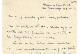 [Carta] 1949 mayo 26, México [a] Gabriela Mistral
