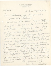 [Carta] 1949 ago. 6, Pittsburgh, Pennsylvania [a] Gabriela [Mistral]
