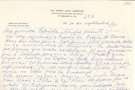 [Carta] 1951 sept. [8?], Pittsburgh, Pennsylvania [a] Gabriela [Mistral]