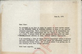 [Carta] 1971 June 2, [Estados Unidos] [a] Miss Lisa Johns, The Johns Hopkins Press, 5820 York Rd., Baltimore, Md.