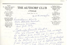 [Carta] 1953 mar. 24, Pittsburgh, [Pennsylvania] [a] Gabriela Mistral, New York