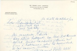 [Carta] 1953 oct. 7, Pittsburgh, Pennsylvania, [EE.UU.] [a] Gabriela Mistral, New York, [EE.UU.]
