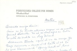 [Carta] [1954], Pittsburgh, Pennsylvania [a] Doris [Dana], [New York]