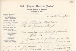 [Carta] 1943 ene. 26, Bayamón, [Puerto Rico] [a] Gabriela Mistral, Río de Janeiro, Brasil