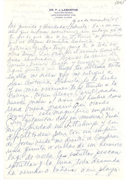 [Carta] 1955 nov. 22, Hudson, Illinois [a] Gabriela Mistral