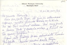 [Carta] 1956 ene. 20, Bloomington, Illinois [a] Gabriela Mistral