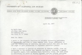 [Carta] 1977 Apr. 23, [Los Angeles, California, Estados Unidos] [a] Doris Dana