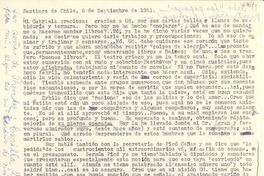 [Carta] 1951 sept. 5, Santiago, [Chile] [a] Gabriela [Mistral]
