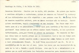 [Carta] 1951 jun. 28, Santiago de Chile [a] Gabriela Mistral