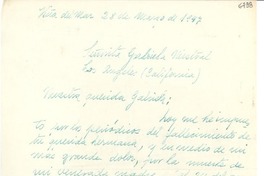 [Carta] 1947 mar. 28, Viña del Mar [a] Gabriela Mistral, Los Ángeles, California