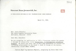 [Carta] 1974 Mar. 21, [New York, Estados Unidos] [a] Mrs. Josie Drecchio The Johns Hopkins University Press, Baltimore, Maryland