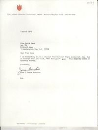 [Carta] 1974 Mar. 5, [Baltimore, Maryland, Estados Unidos] [a] Miss Doris Dana, Box 784 Hildreth Lane, Bridgehampton, New York