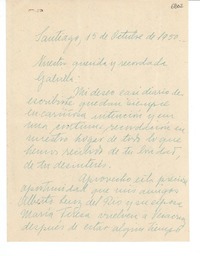 [Carta] 1950 oct. 15, Santiago [a] Gabriela Mistral