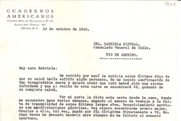 [Carta] 1943 oct. 15, México, D.F. [a] Gabriela Mistral, Rio de Janeiro, [Brasil]