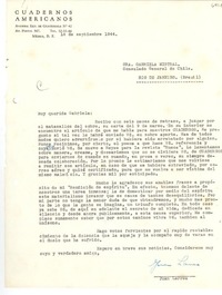 [Carta] 1944 sept. 14, México, D.F. [a] Gabriela Mistral, Rio de Janeiro, [Brasil]