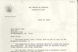 [Carta] 1990 June 13, Washington, D.C., [EE.UU.] [a] Doris Dana, Hildreth Lane, Bridgehampton, N.Y., [EE.UU.]