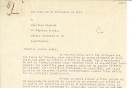 [Carta] 1951 nov. 26, Santiago, [Chile] [a] Gabriela Mistral, Nápoles, Italia