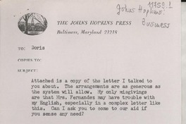 [Carta] 1971 May 21, [Baltimore, Maryland, Estados Unidos] [a] Doris [Dana]