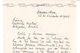 [Carta] 1943 dic. 12, Buenos Aires, [Argentina] [a] Gabriela Mistral, Petrópolis, [Brasil]