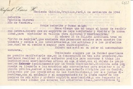 [Carta] 1944 sept. 6, Trujillo, [Perú] [a] Gabriela Mistral, Rio de Janeiro, [Brasil]